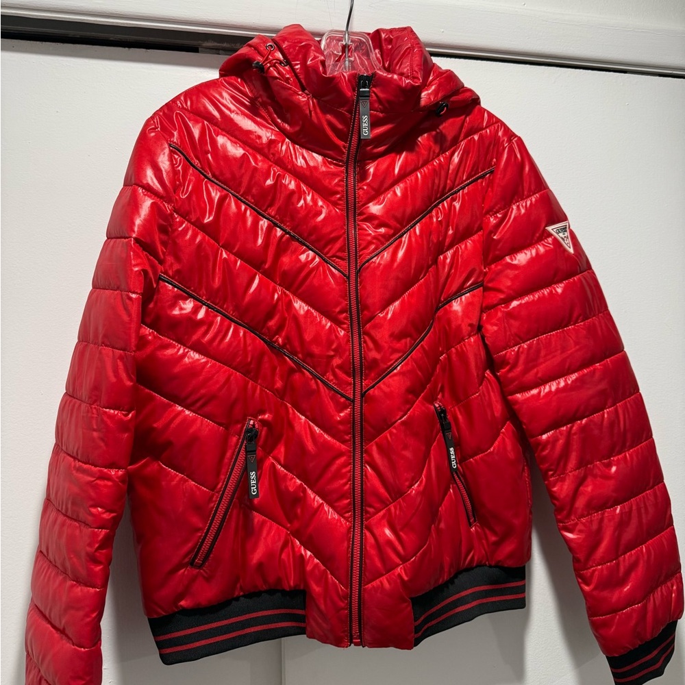 Guess Women’s Large Red Quilted Puffer Full-Zip Coat - Picture 4 of 4